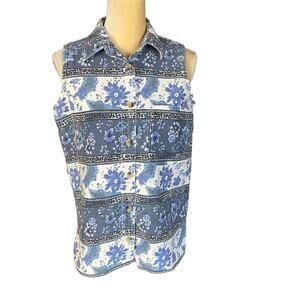 Andrews Blues Vintage Western Blue Floral Shirt Top Sleeveless Size Medium 90s